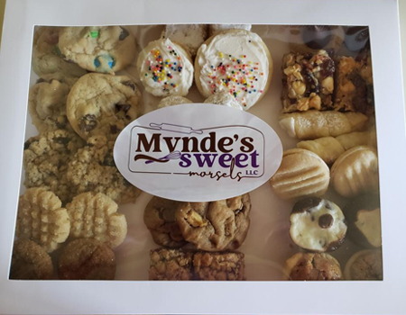 Myde's Sweet Morsels boxed assorted cookies with logo